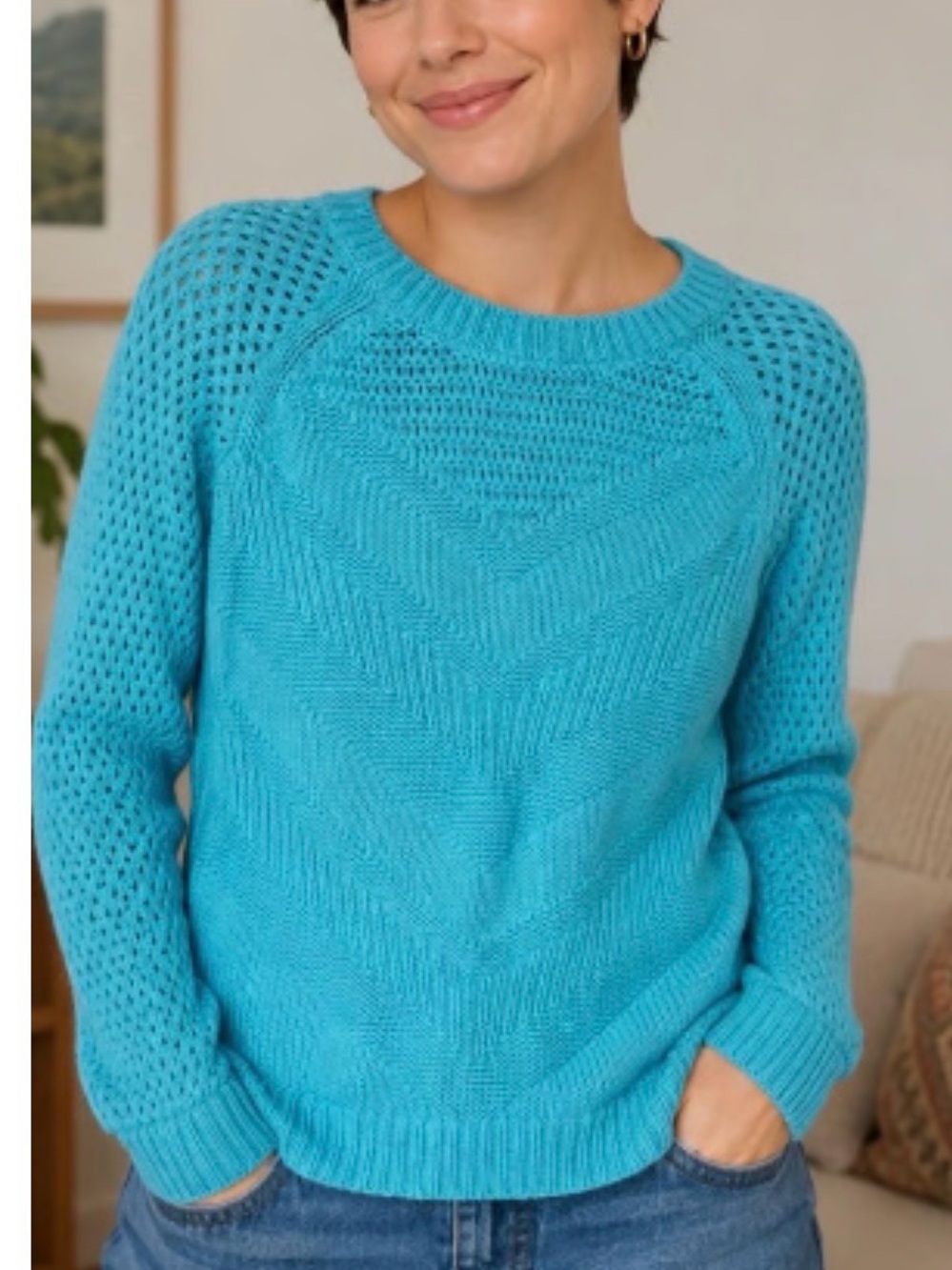 Lilly Pulitzer Turquoise BLYTHE Open-Stitch Crewneck Sweater